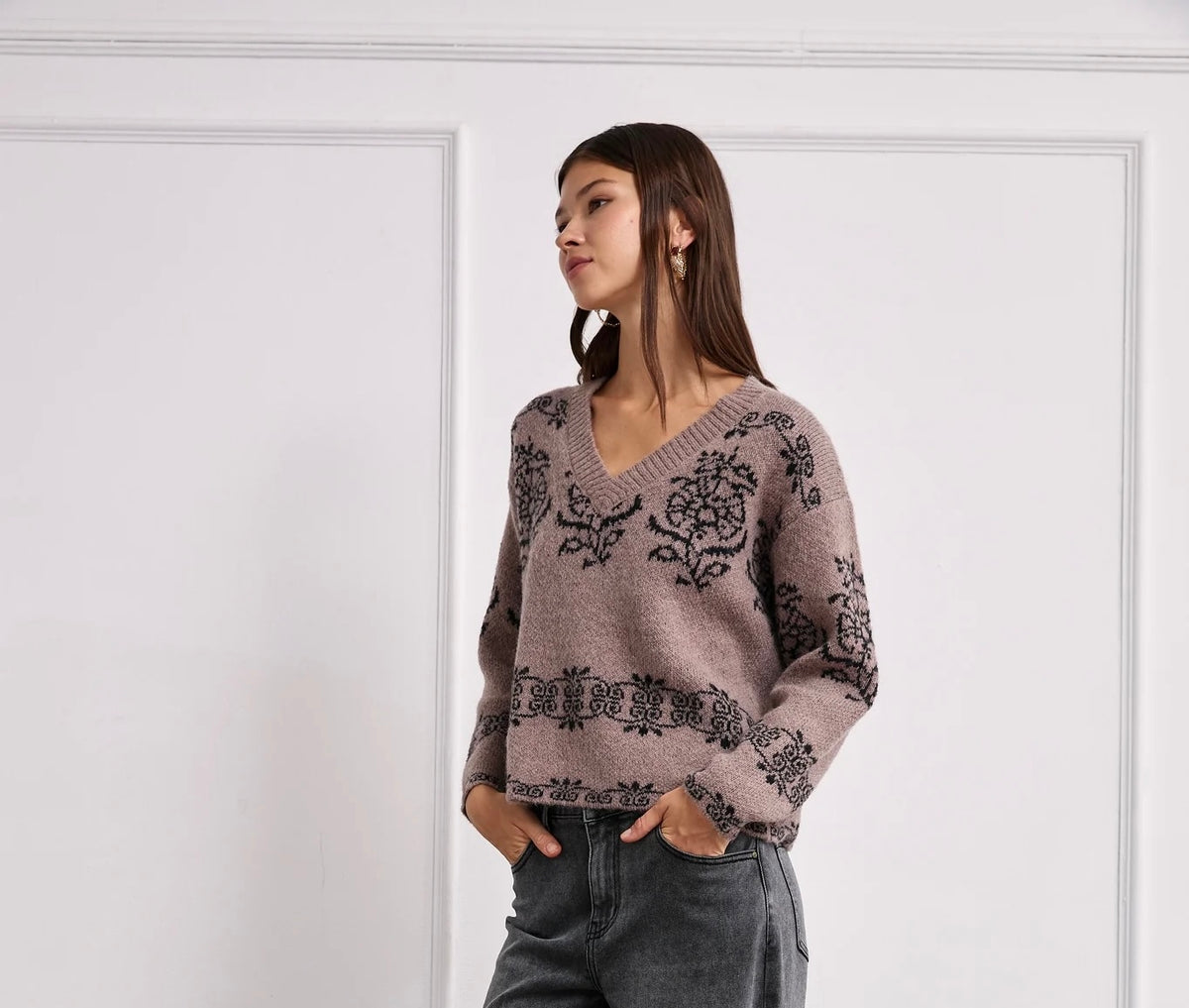 JERSEY LANA JACQUARD FLORAL COFFEE