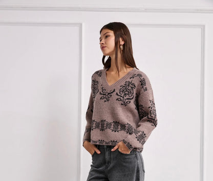JERSEY LANA JACQUARD FLORAL COFFEE