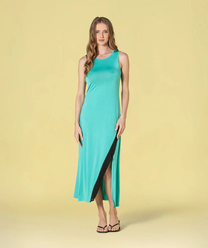 VESTIDO BICOLOR VERDE JADE
