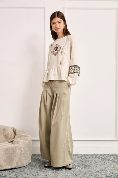 PANTALÓN WIDE LEG PINZAS CAMEL