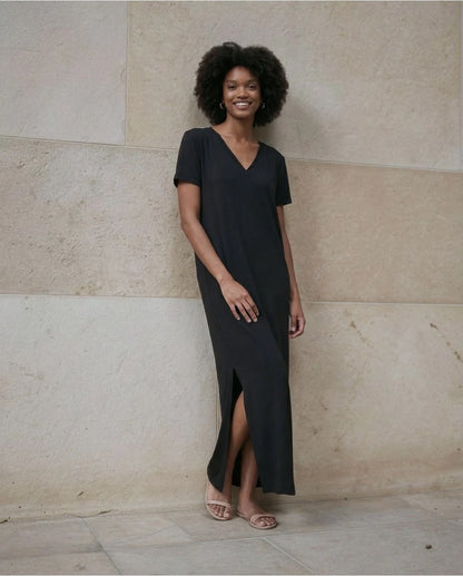 VESTIDO MAXI LISO TEJIDO LIGERO NEGRO