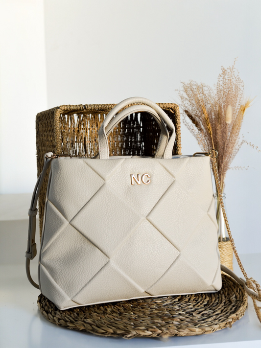 BOLSO TOTE ROMBOS ACOLCHADO BEIGE