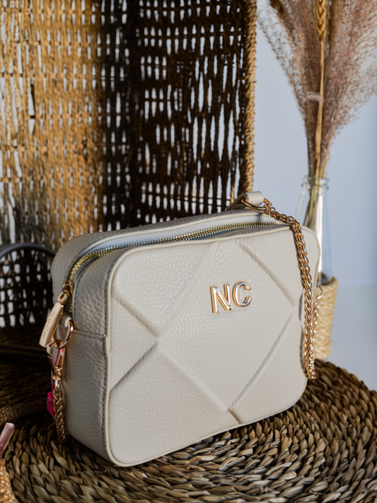 BANDOLERA ROMBOS ACOLCHADO BEIGE