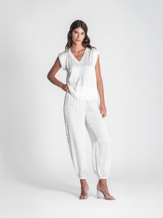 BLUSA ESCOTE V SATINADA BLANCO