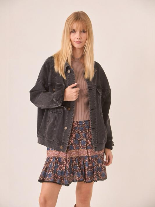 CHAQUETA DENIM BORDADOS GRIS
