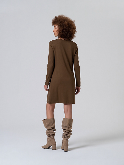 VESTIDO CORTO Y RECTO EVASÉ KAKI OSCURO