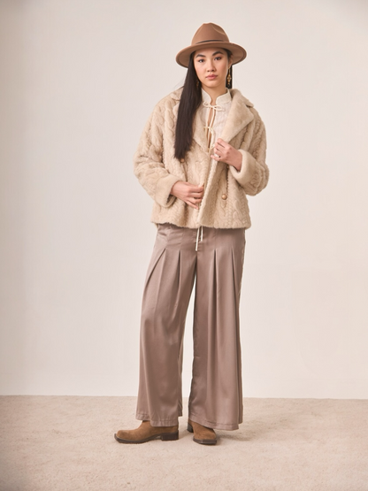 PANTALÓN PINZAS WIDE LEG CAMEL