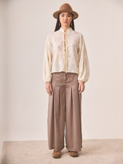 PANTALÓN PINZAS WIDE LEG CAMEL