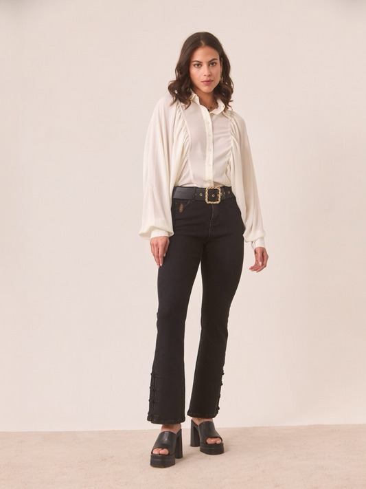 JEANS BOOTCUT BOTONES ORIENTALES NEGRO