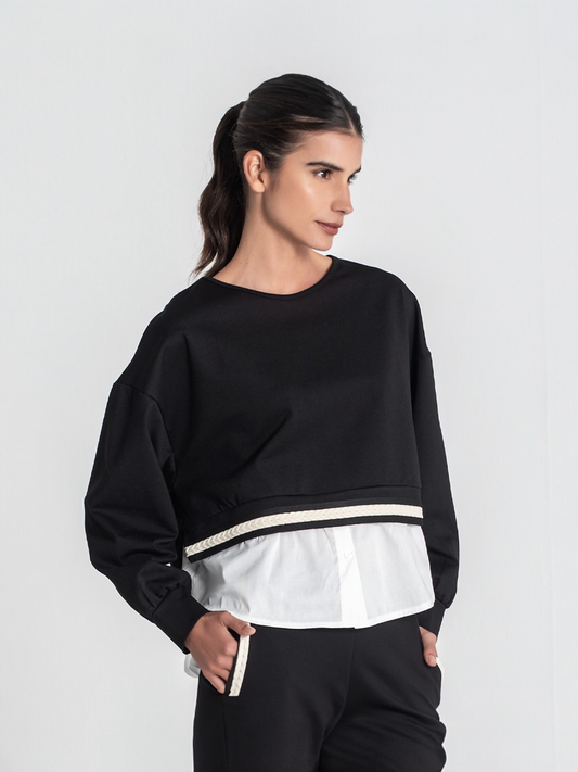 SUDADERA COMBINADA CON TELA NEGRO