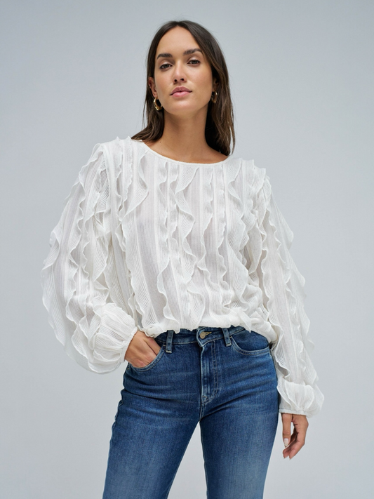 BLUSA CON VOLANTES CRUDO