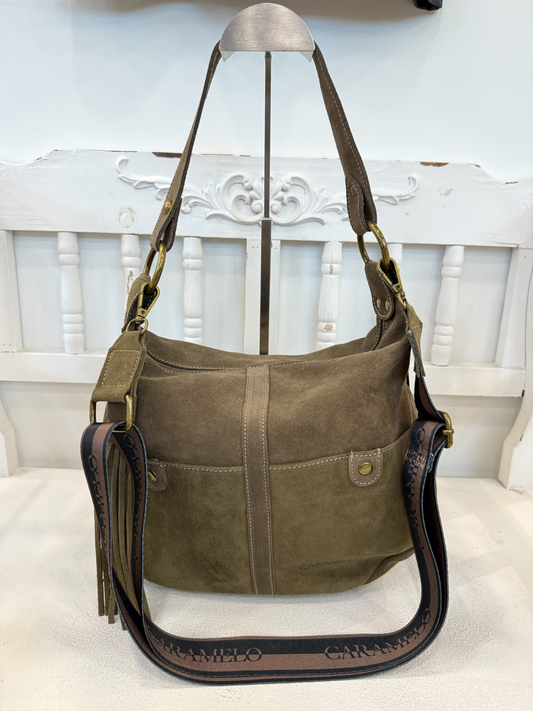 BOLSO DE HOMBRO BICOLOR TAUPE/KAKI