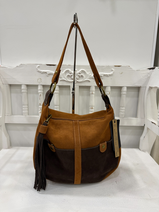 BOLSO DE HOMBRO BICOLOR CUERO/MARRÓN