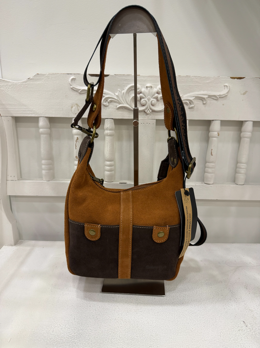BOLSO DE HOMBRO BICOLOR CUERO/MARRÓN