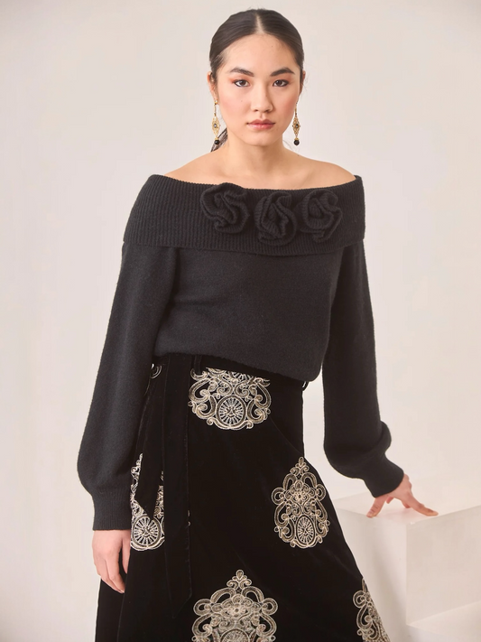 JERSEY CUELLO VUELTO FLORES NEGRO