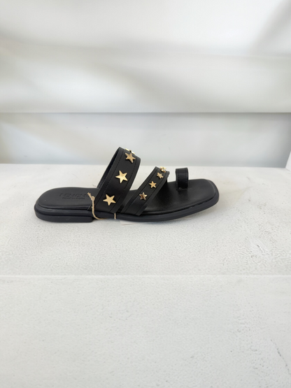 SANDALIAS DE DEDO DE PIEL ESTRELLAS NEGRO