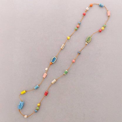 Collar Largo Cuentas Ceramica Multicolor