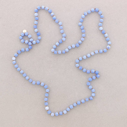 Collar Largo Nudos Bolas Piedras 1,2M*8Mm: Azul Grisáceo