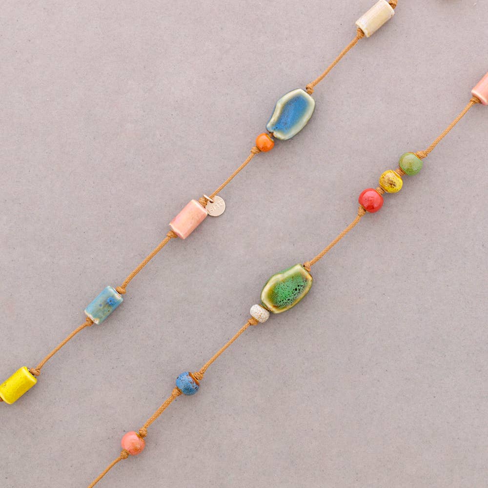Collar Largo Cuentas Ceramica Multicolor