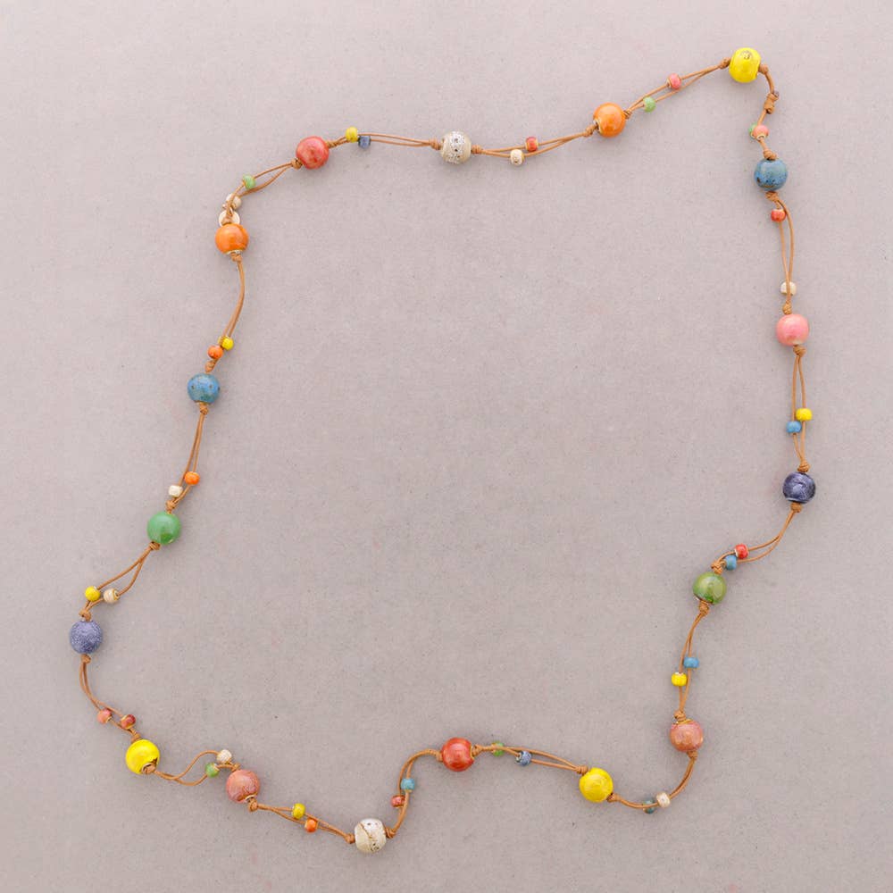 Collar Largo Bolas Cerámica multicolor